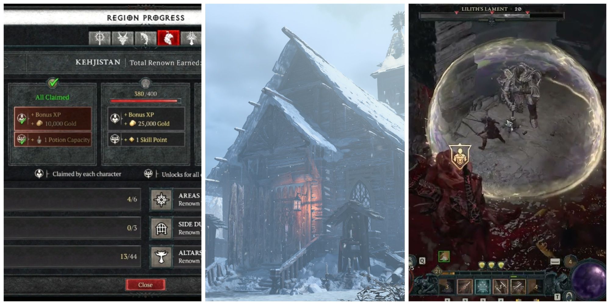 Diablo 4 split image of region progress, Fracutred Peaks hut, Lilith's Lament