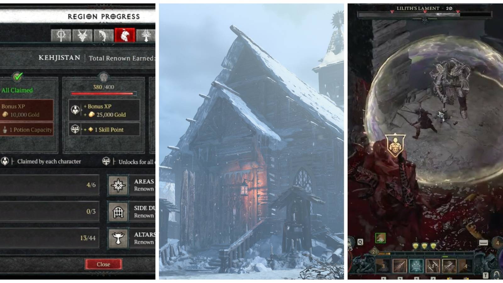 Diablo 4 split image of region progress, Fracutred Peaks hut, Lilith's Lament