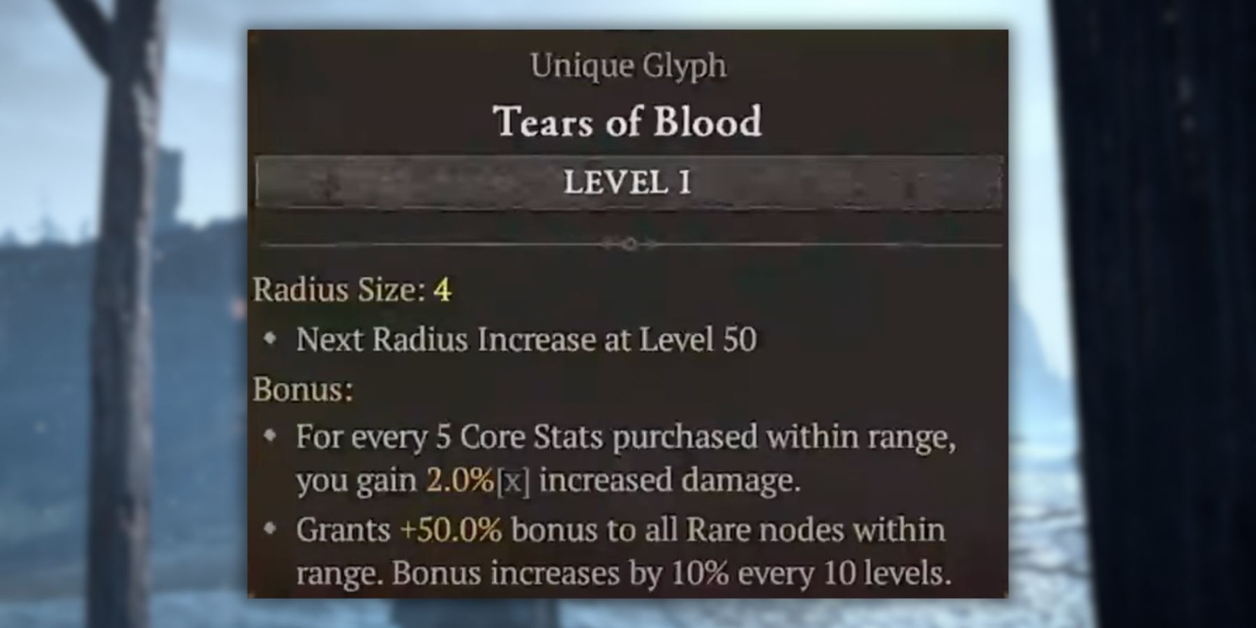Diablo 4: the Tears of Blood Glyph stats