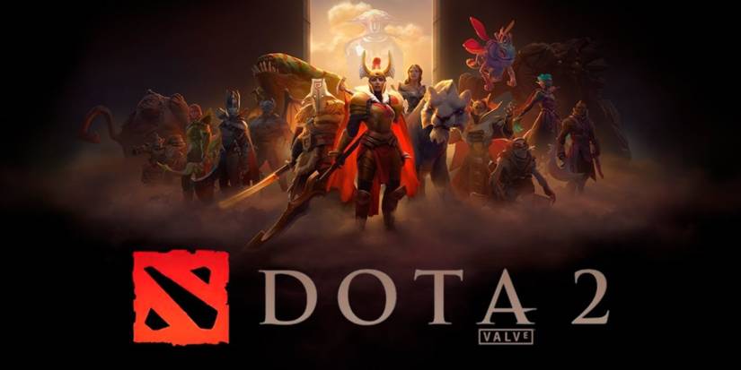 Dota 2 various heroes facing the viewer with Dota 2 title at the bottom
