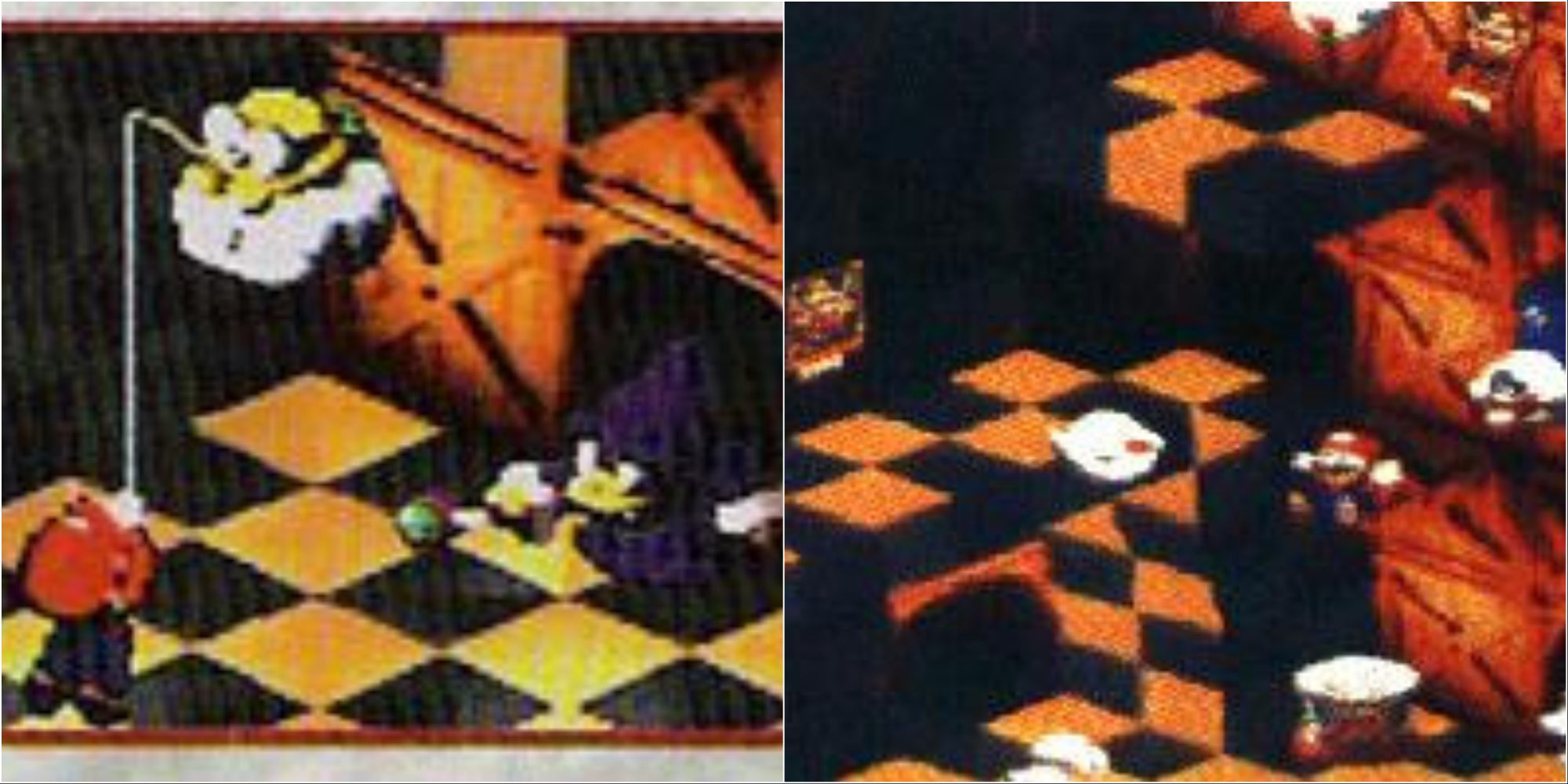 Early screenshots of Mario exploring Booster Tower in Super Mario RPG