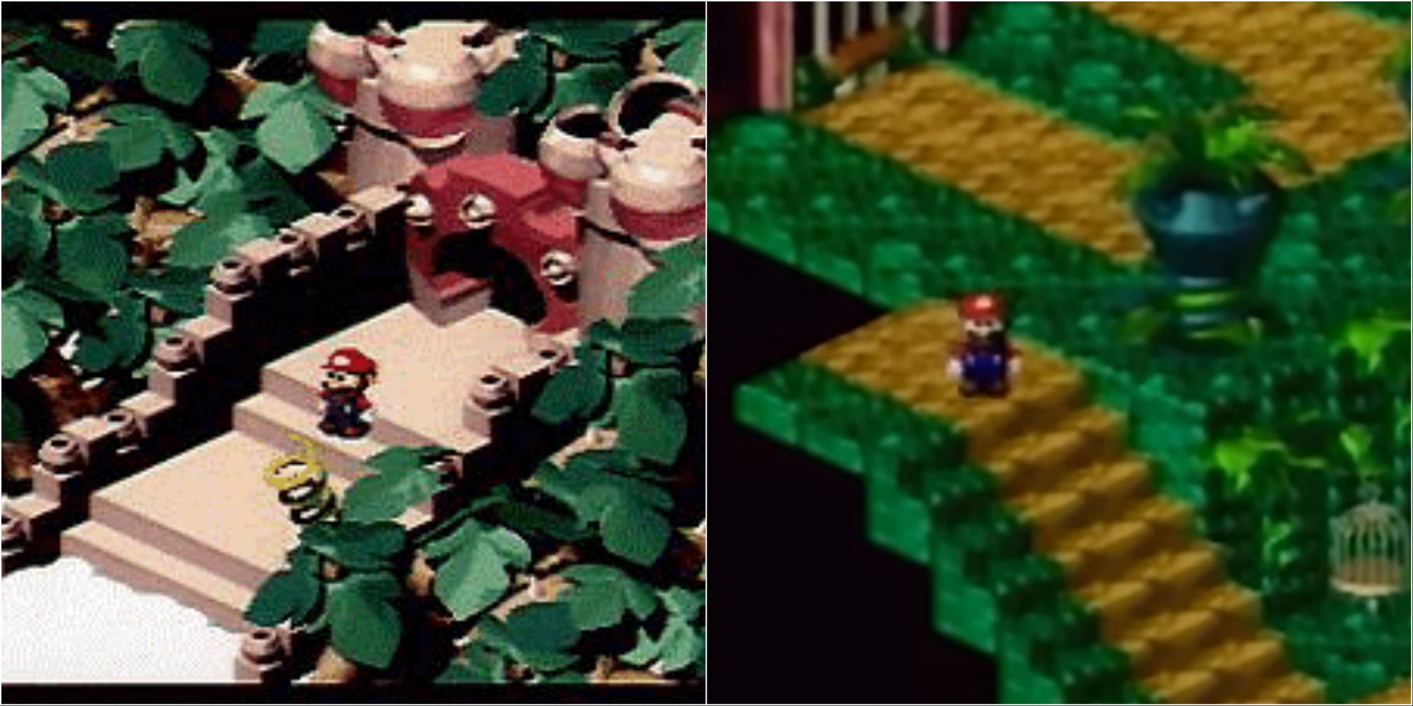 Early screenshots of Mario exploring Nimbus Land in Super Mario RPG