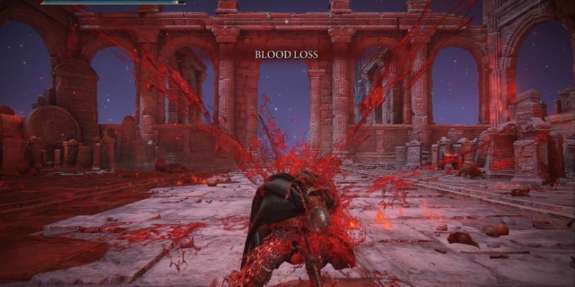 Elden Ring player stabbing themself in a stone palace