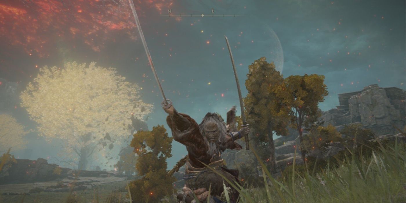 Elden Ring player using two katanas in Limgrave