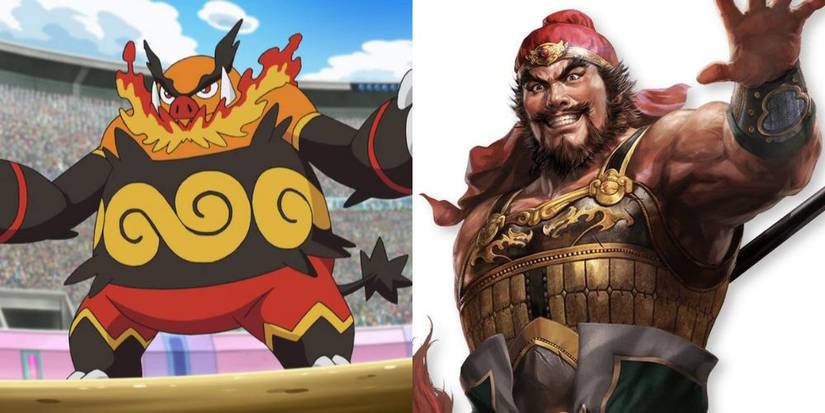 The Pokemon Emboar alongside Chinese warlord Zhang Fei.