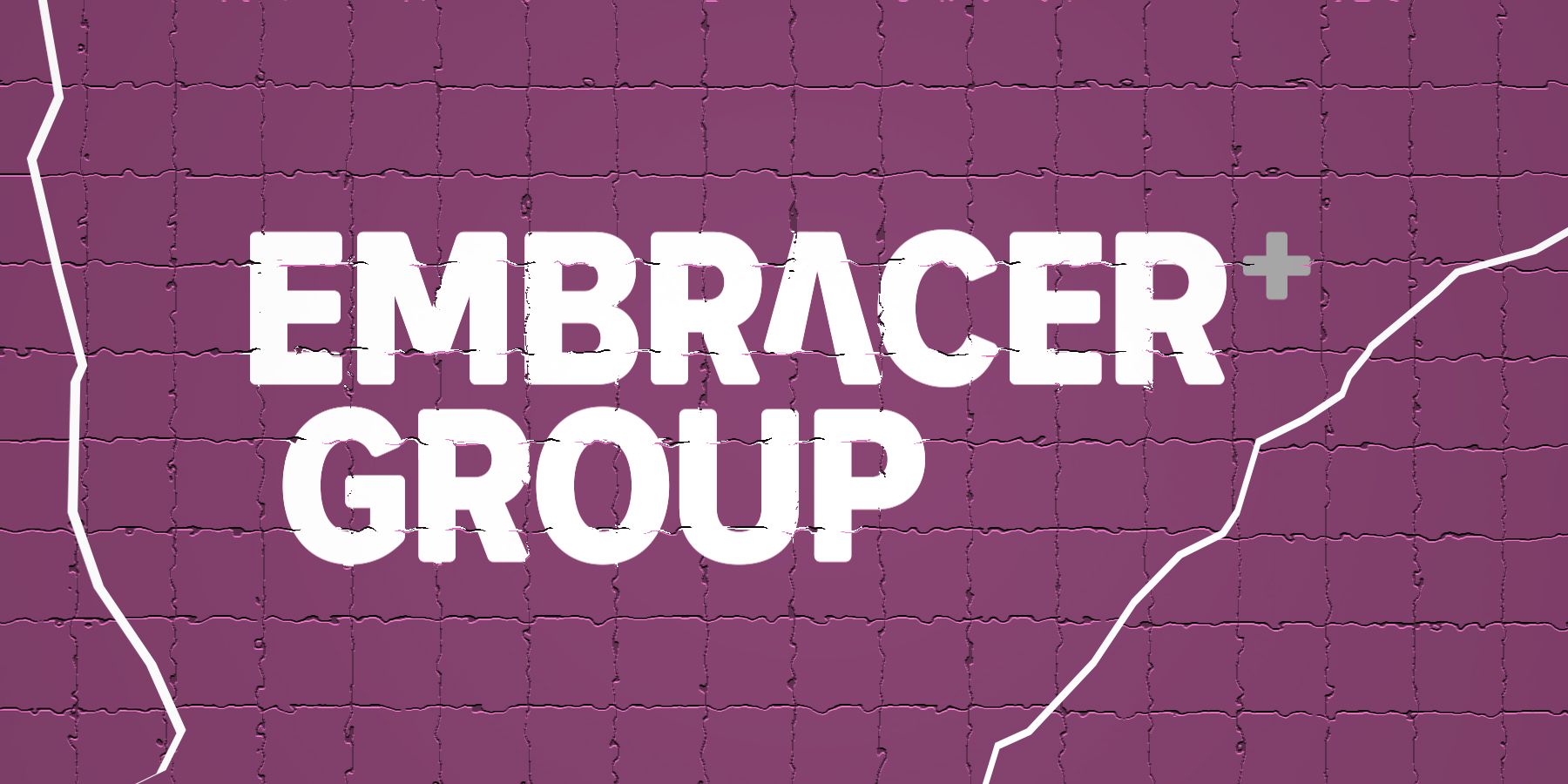 Embracer Group logo on cracked dark-purple tiles