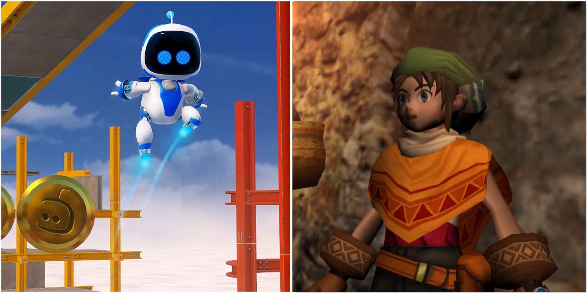 Exploring a level in Astro Bot Rescue Mission and Toan in Dark Cloud 1