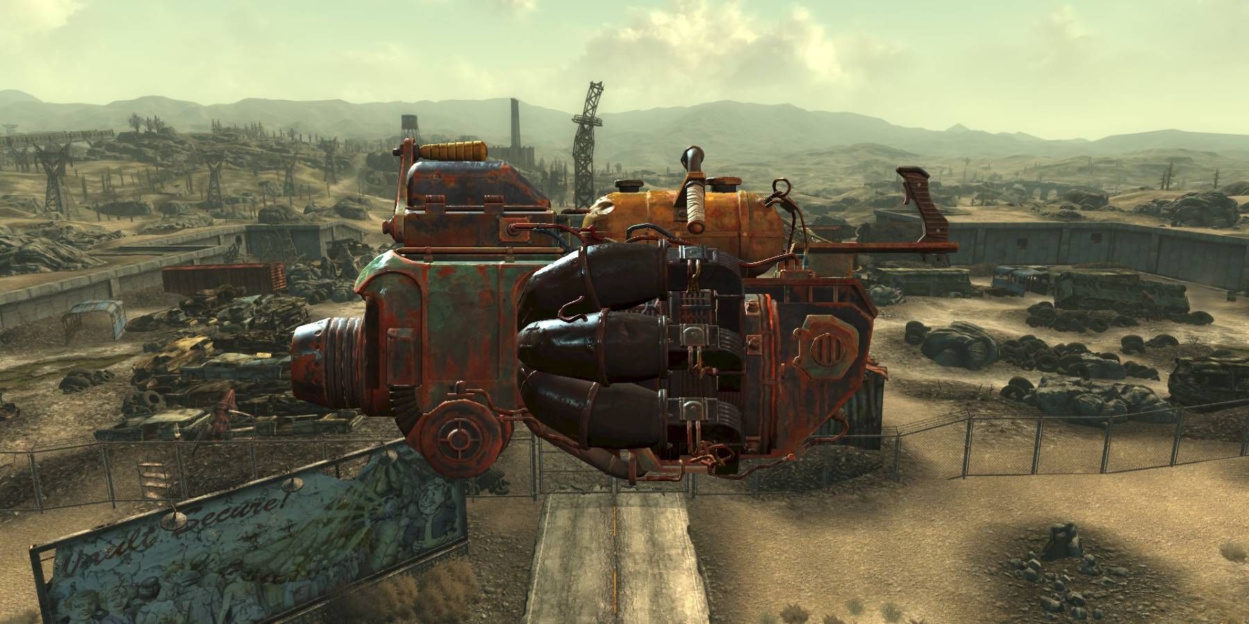 The Junk Jet from Fallout 4 over the Scrapyard from Fallout 3