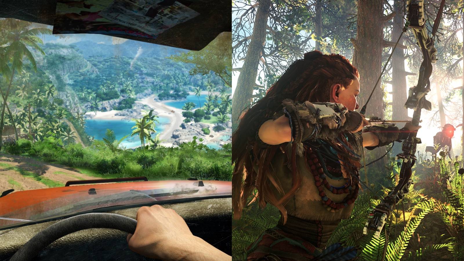 Far Cry 3 and Horizon split image