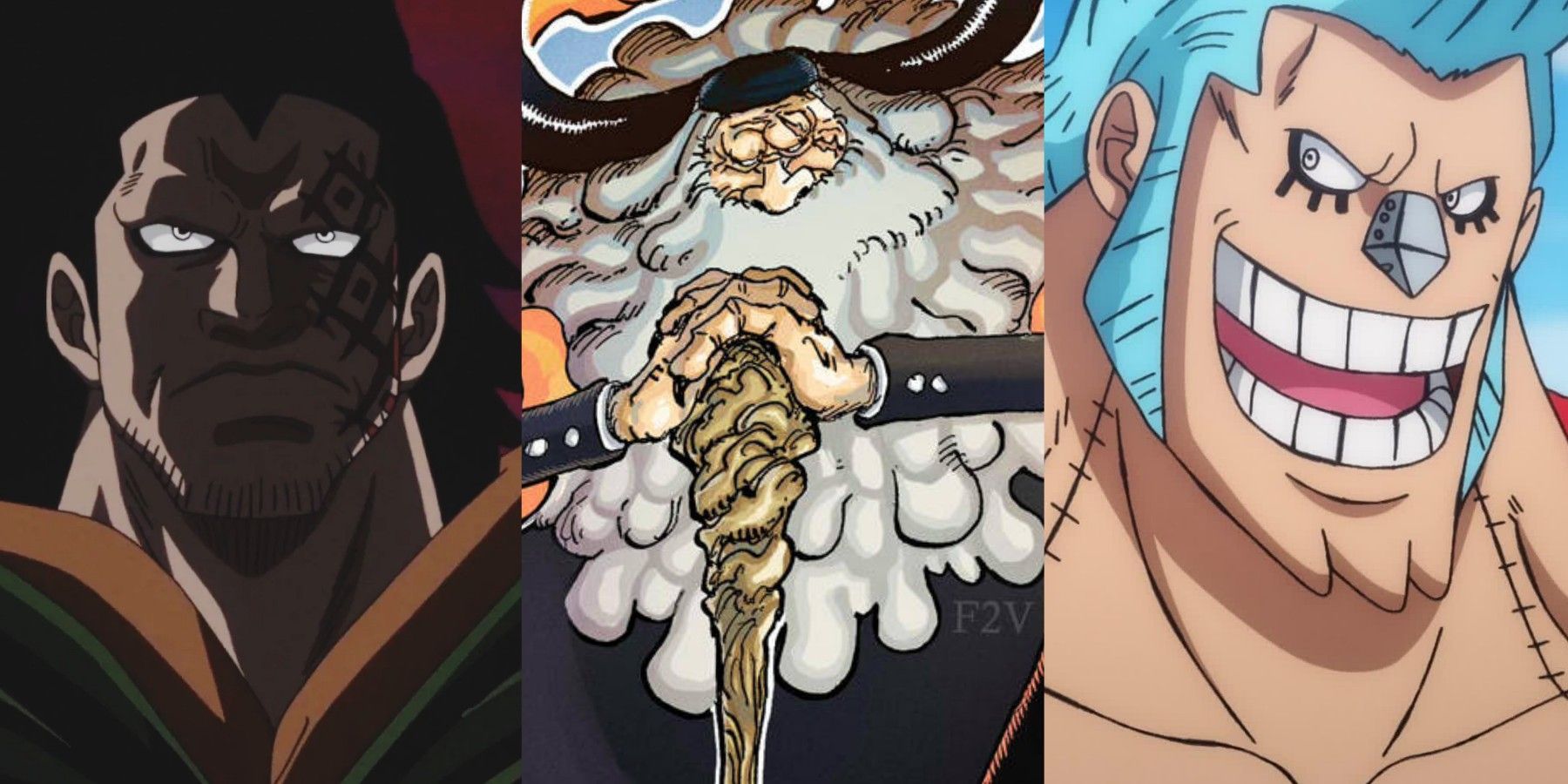 featured one piece characters who know about the ancient weapons franky Saturn dragon
