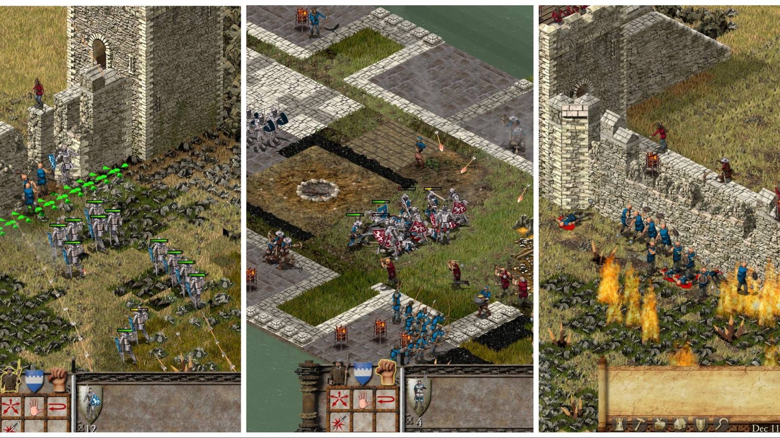 Swordsmen attack and defending the castle, Macemen destroying a castle wall