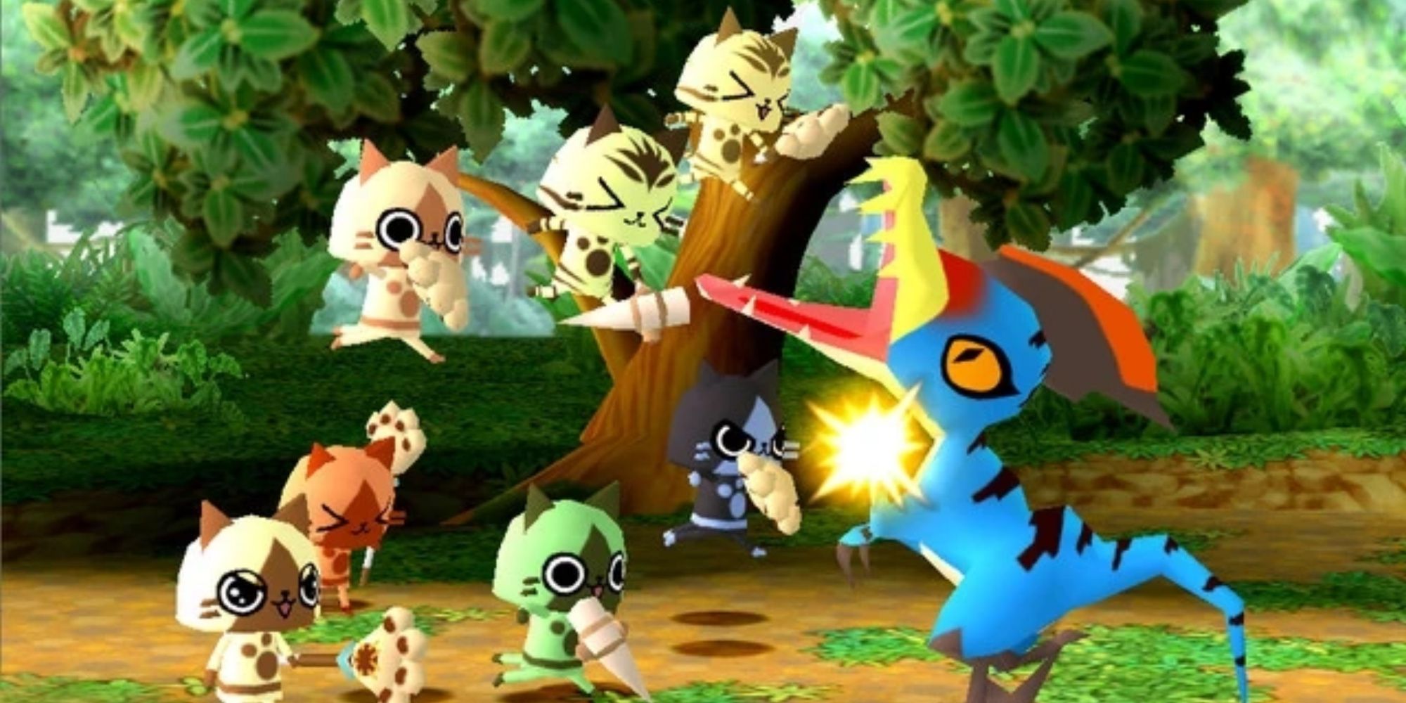 Fighting a battle in Monster Hunter Diary Poka Poka Airou Village