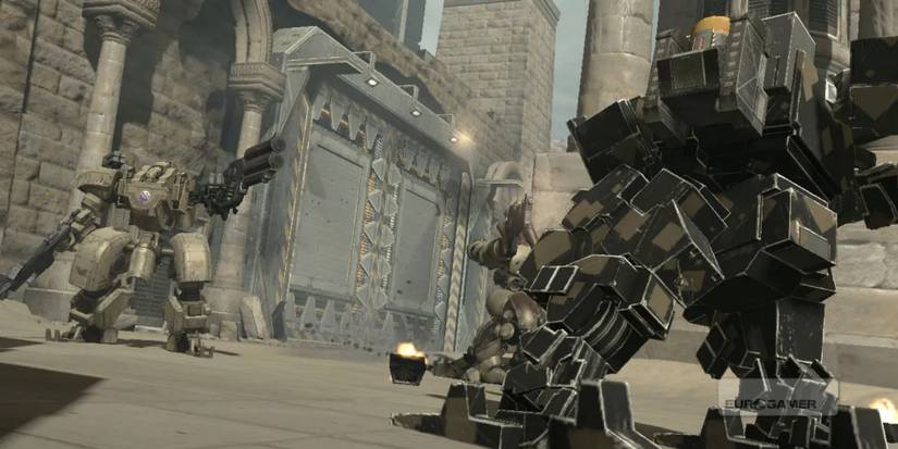 Fighting enemies in Front Mission Evolved