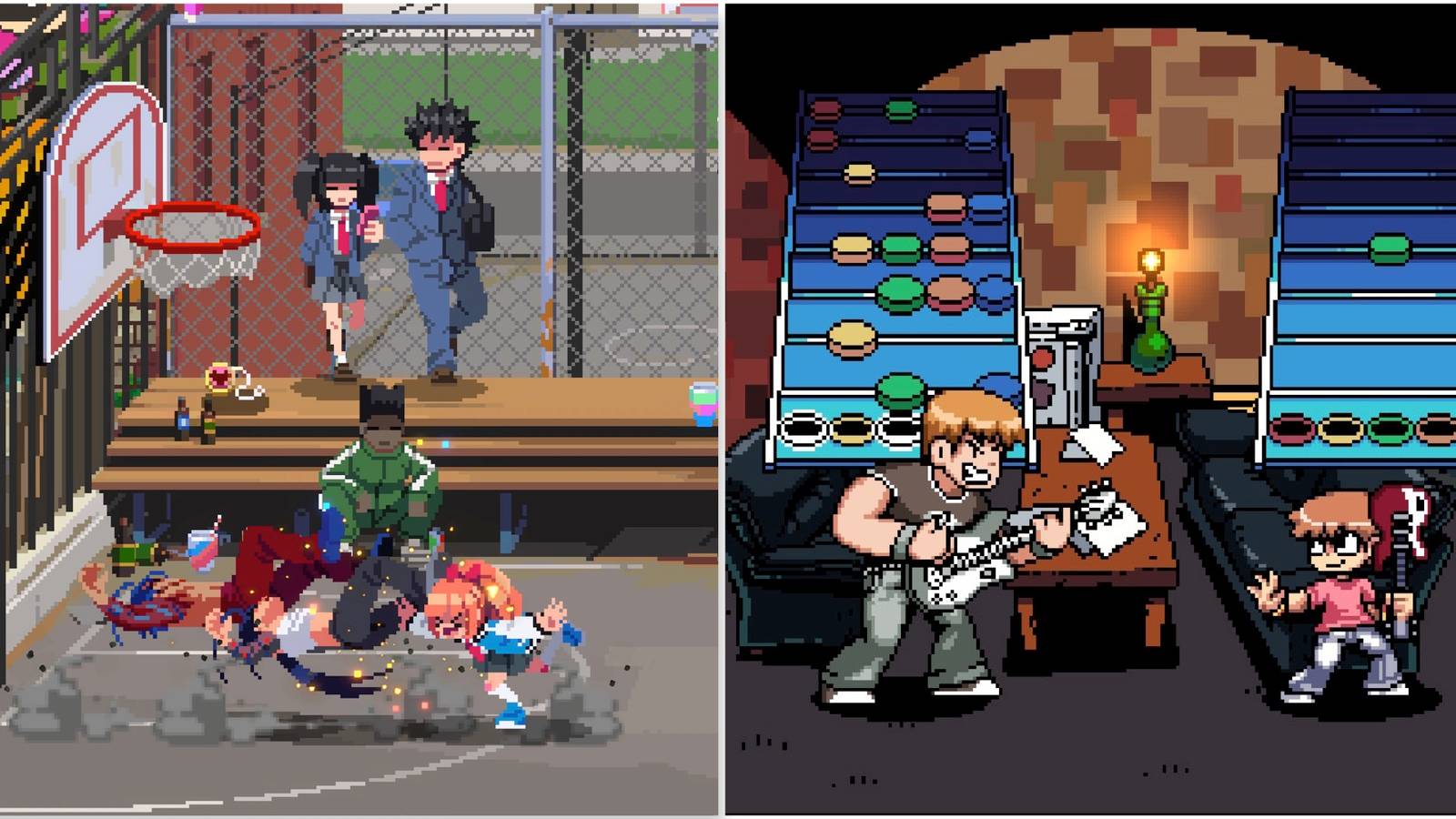 Fighting enemies in River City Girls 2 and Scott Pilgrim vs The World the game