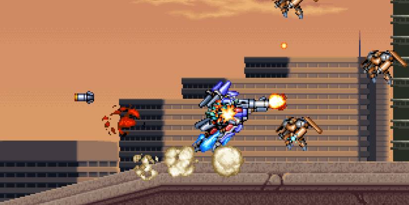 Fighting enemies in Rohga Armor Force