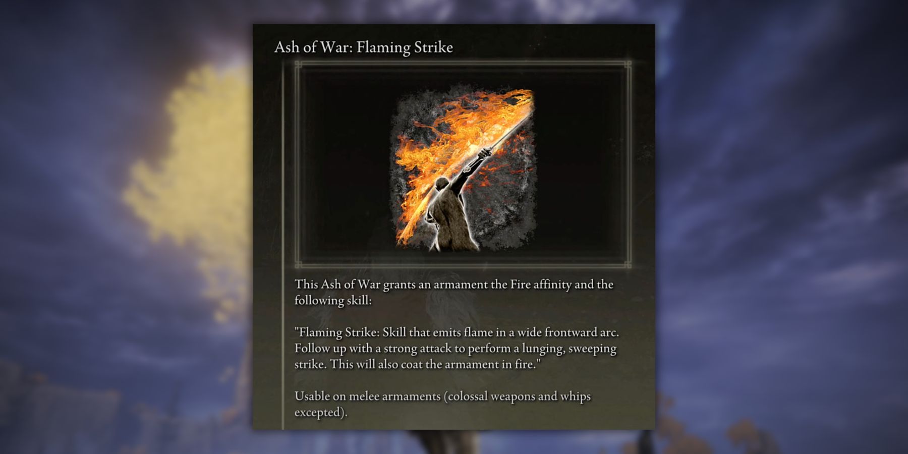 Ataque Flamejante Cinzas da Guerra em Elden Ring