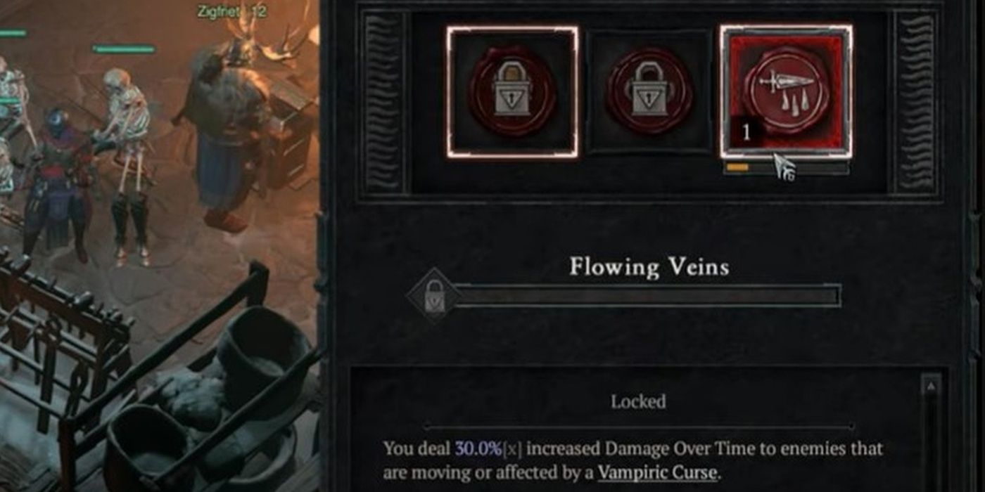 A screenshot of Diablo 4 viewing Flowing Veins in the inventory