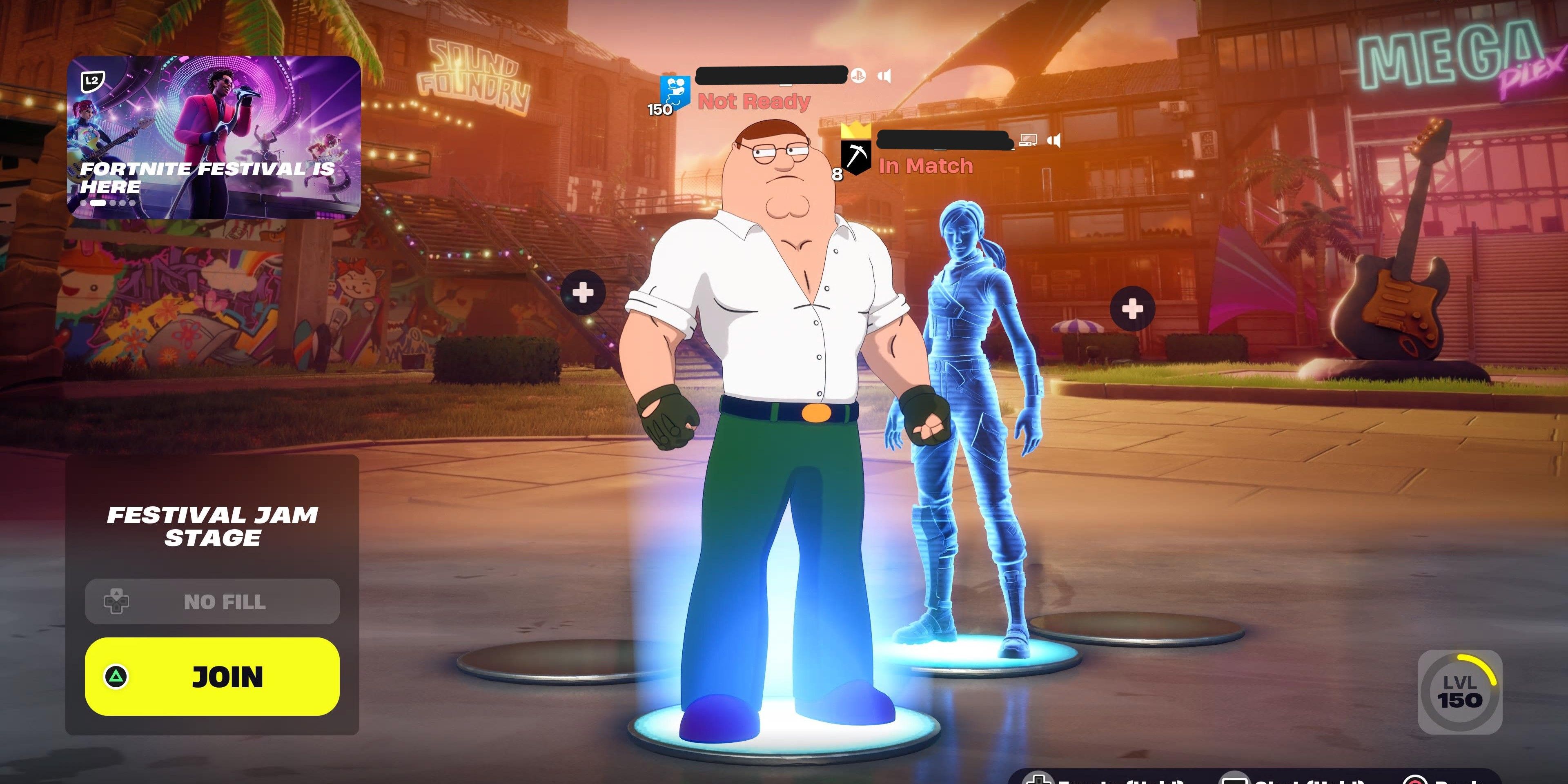 peter griffin ready up in lobby for fortnite festival jam stage