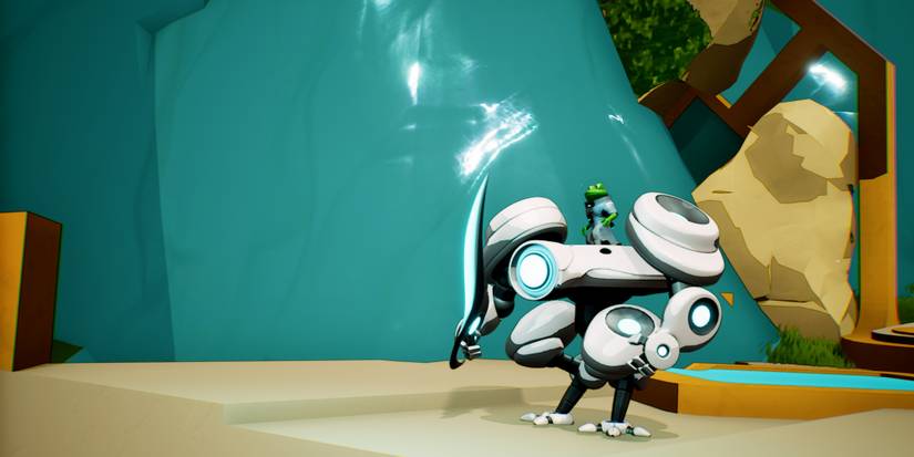 Frog and his mech in Shoulders Of Giants