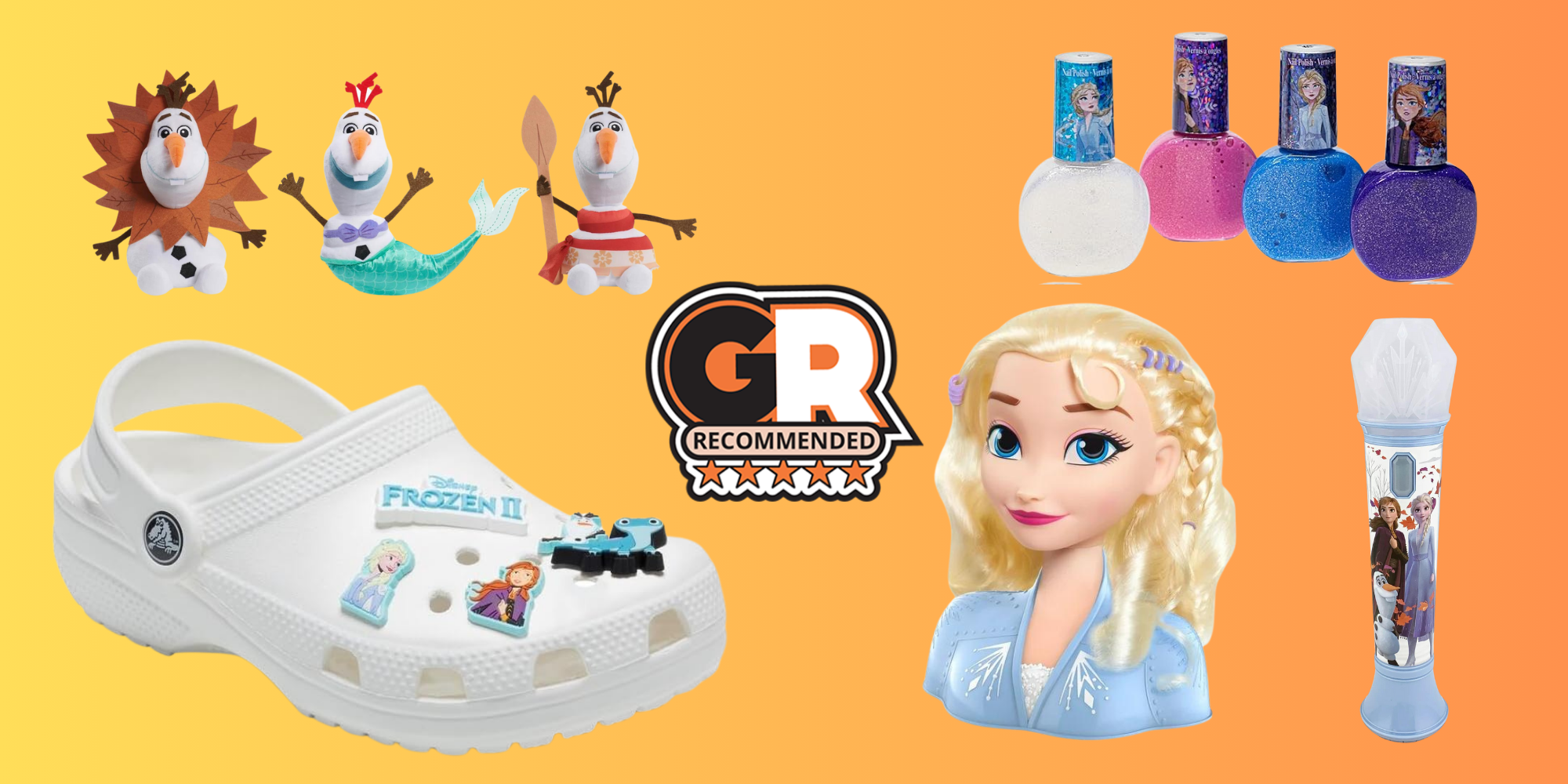 This image shows five Frozen toys and accessories 