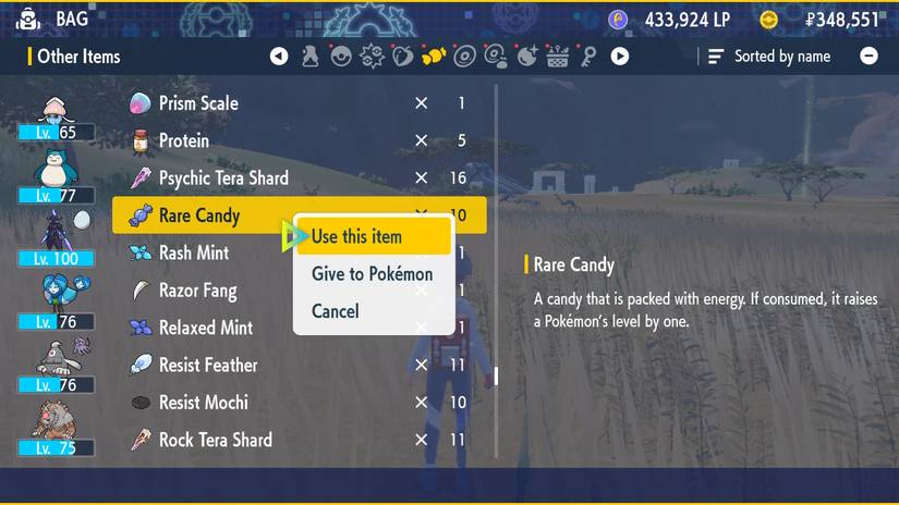 giving rare candy to Inkay