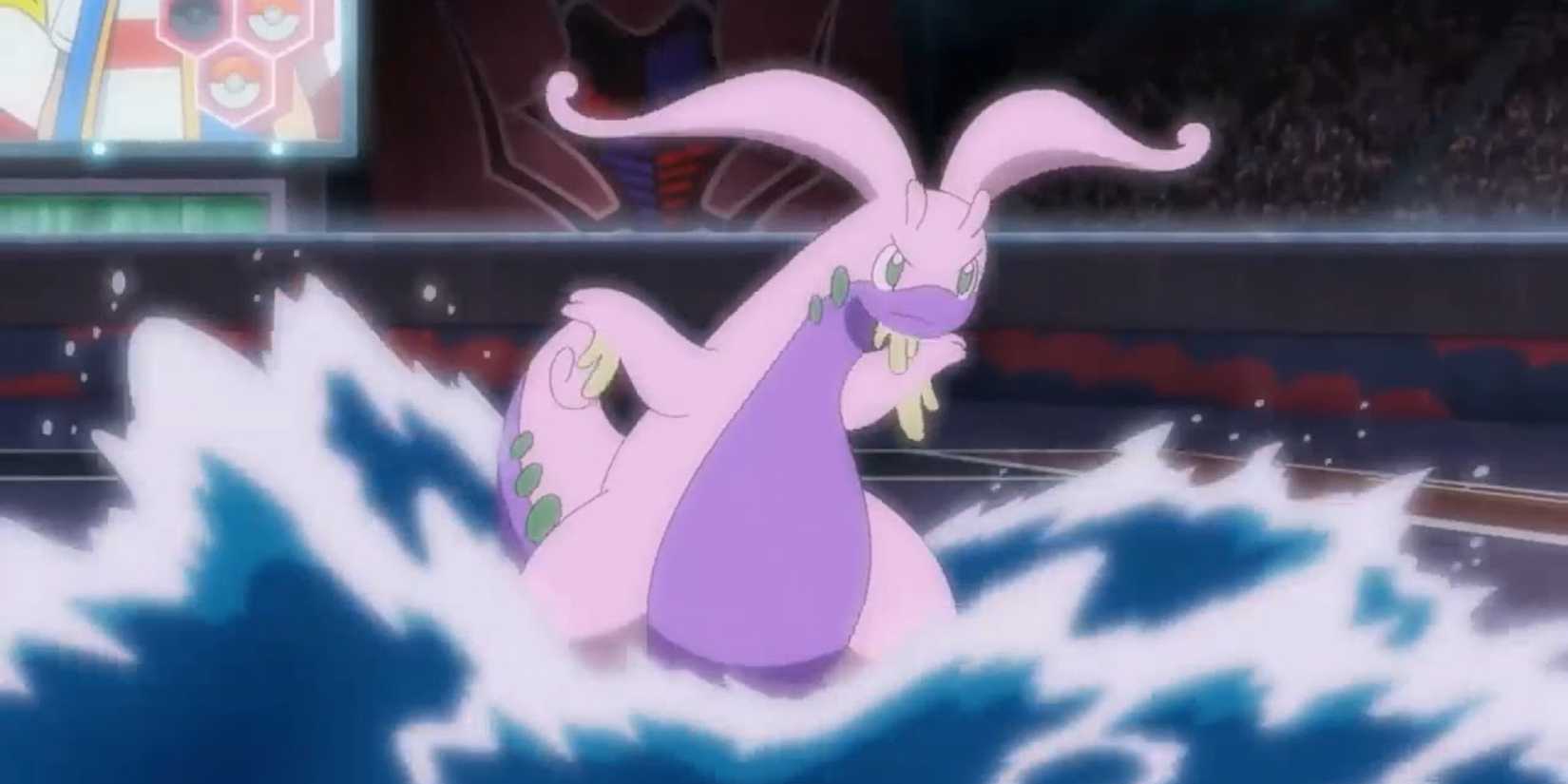 Goodra splashing water in battle