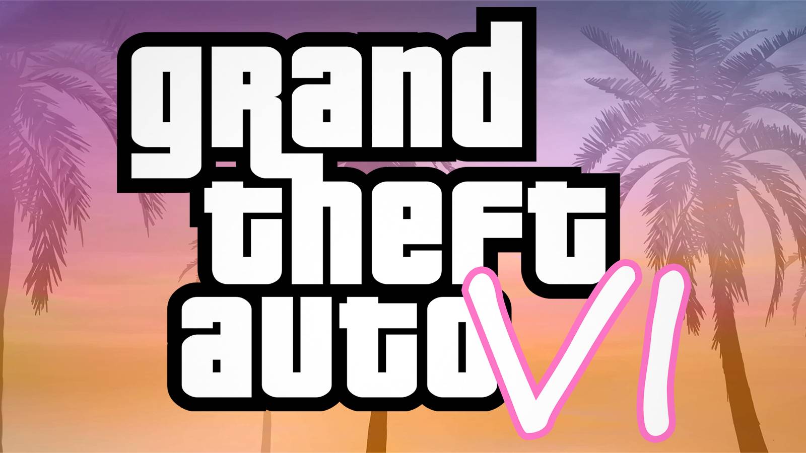 Grand Theft Auto 6 GTA VI mockup logo on palm tree background