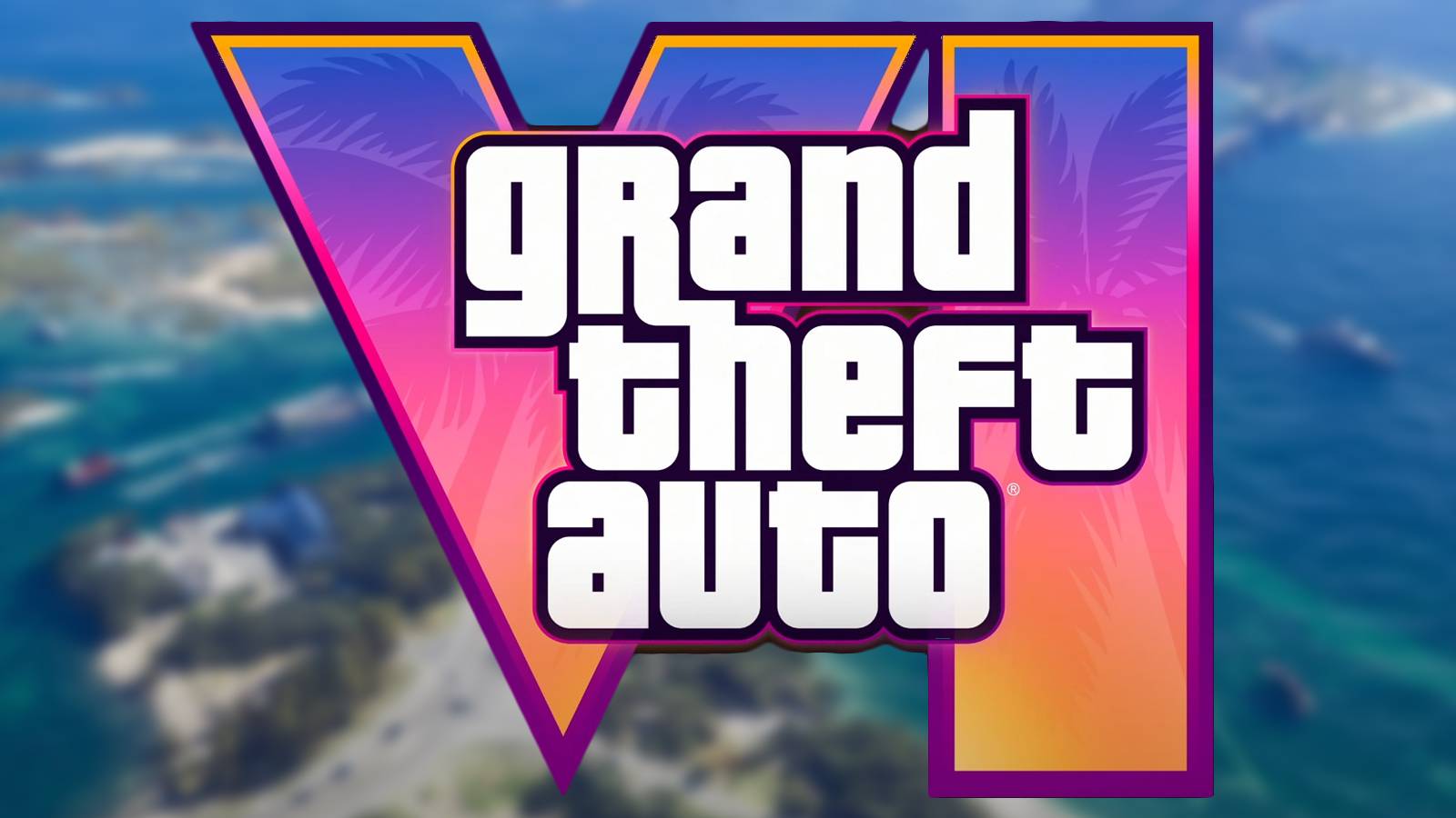 Grand Theft Auto 6 official logo on blurred trailer screenshot GTA VI