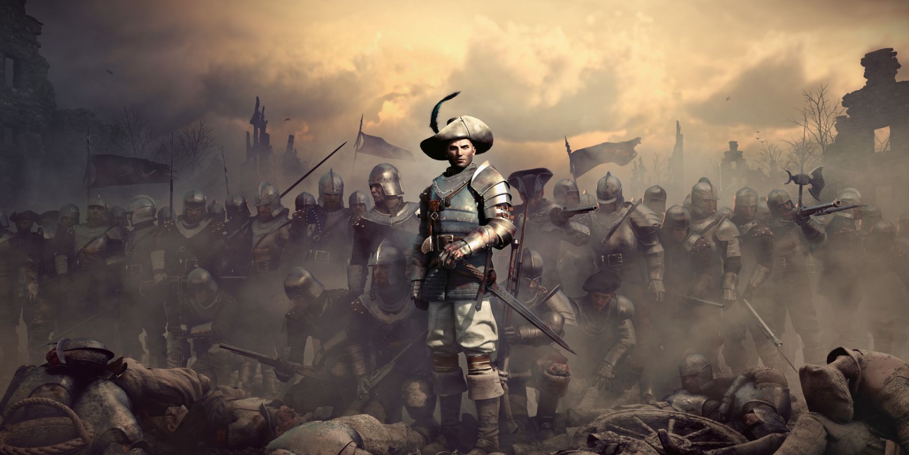 greedfall captain and guard standing after battle