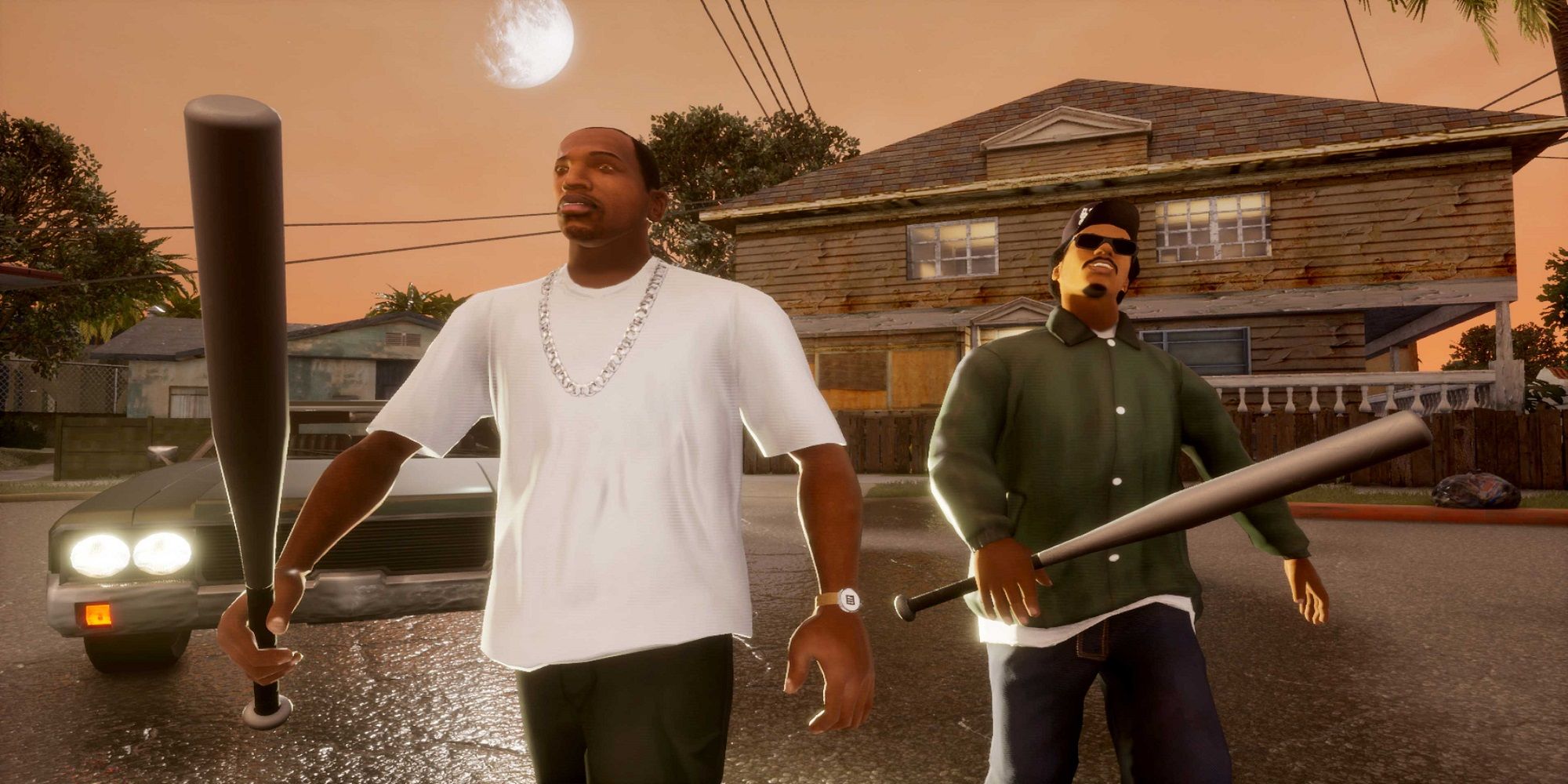 CJ and Ryder holding baseball bats in Grand Theft Auto San Andreas