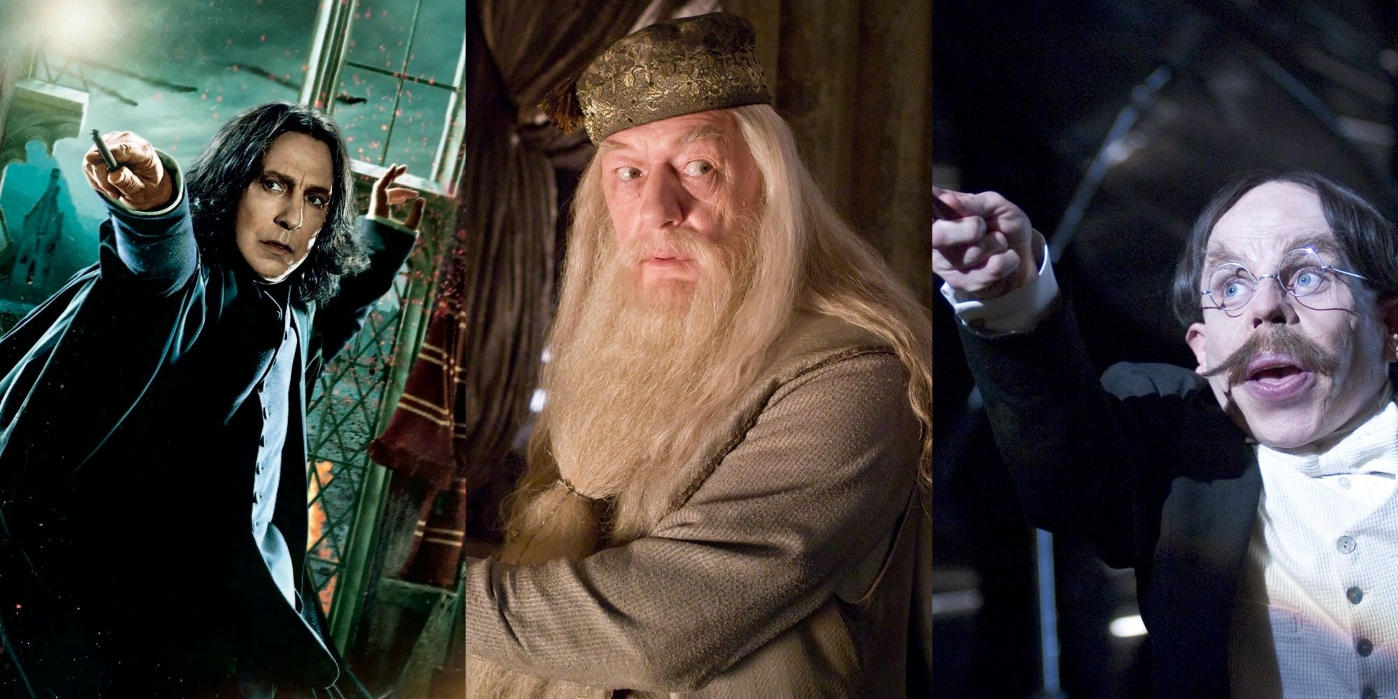 Snape, Dumbledore, and Flitwick in Harry Potter