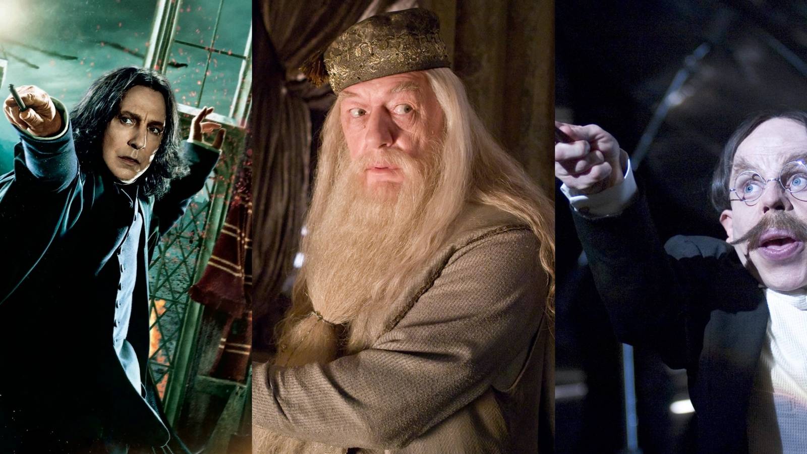 Snape, Dumbledore, and Flitwick in Harry Potter
