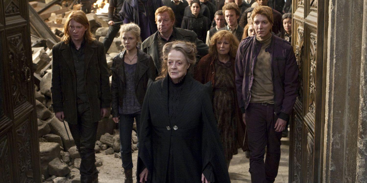 The Weasley family and Professor McGonagall in Harry Potter and the Deathly Hallows Part 2