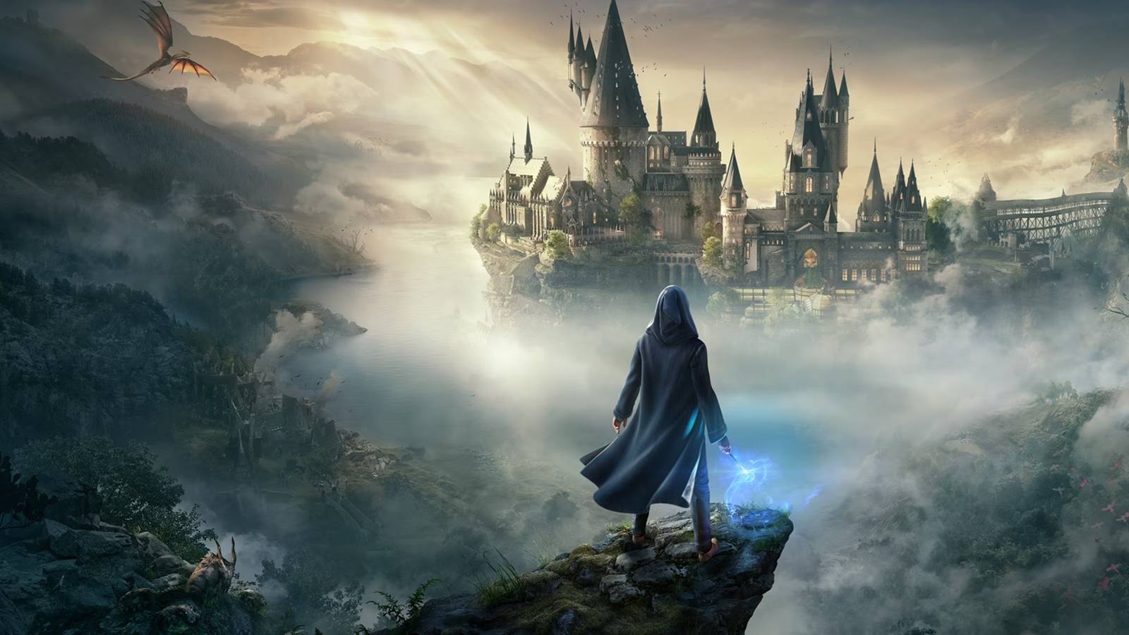 hogwarts legacy key art castle and dragon