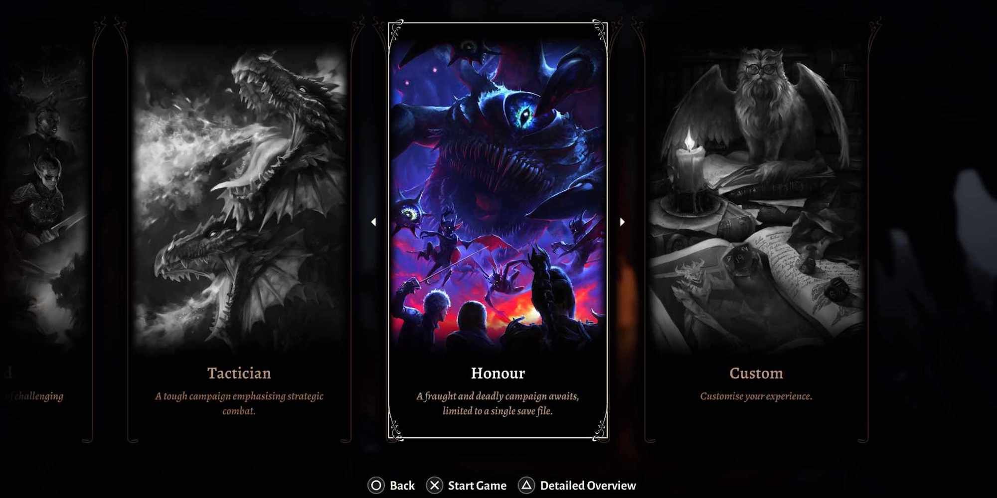 Honour mode menu option Baldur's gate 3