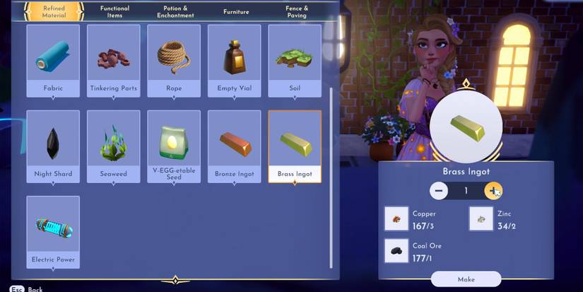 how to make brass ingot in disney dreamlight valley