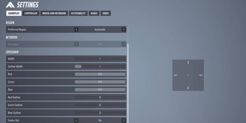 crosshair settings in the finals