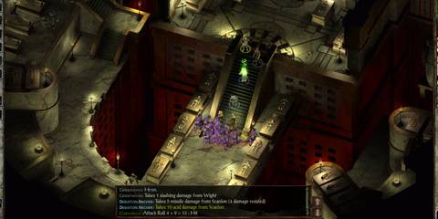 icewind dale enhanced exploration of a temple with a text box beneath as characters converse