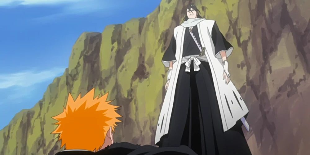 Ichigo testemunhando uma alucinação de Byakuya no anime Bleach