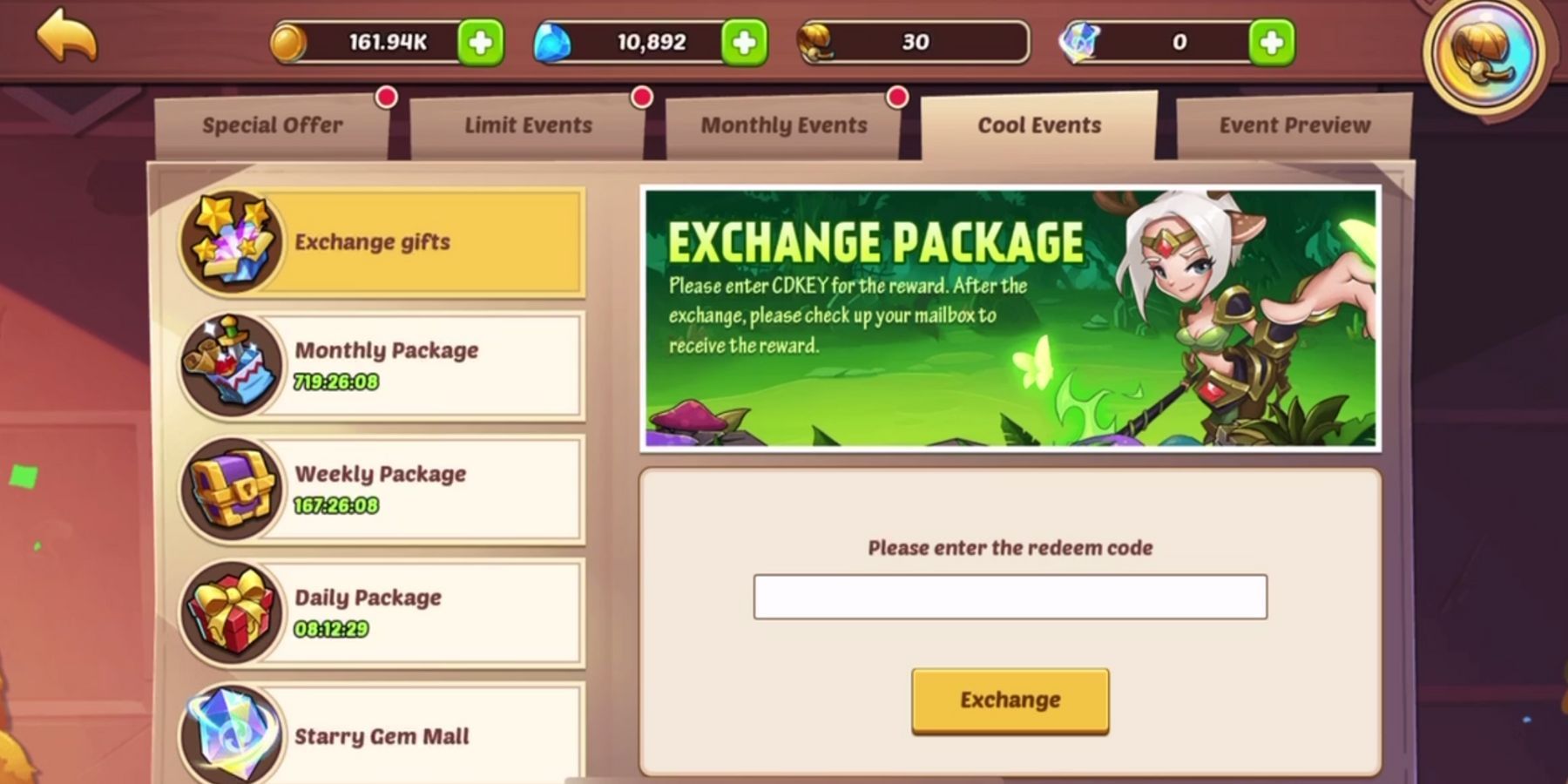 Idle Heroes: the Exchange button