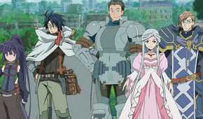 An image of Akatsuki, Shiroe, Naotsugu, Lenessia, and Crusty in Log Horizon