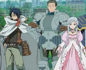 An image of Akatsuki, Shiroe, Naotsugu, Lenessia, and Crusty in Log Horizon