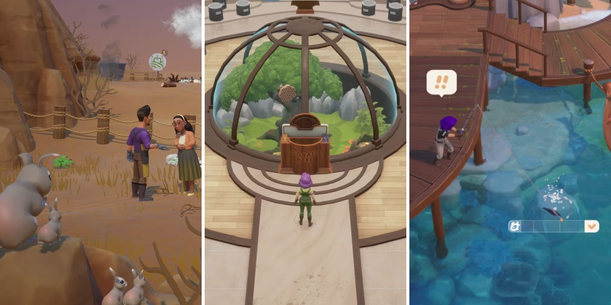 A grid of images showing three different activities in Coral Island