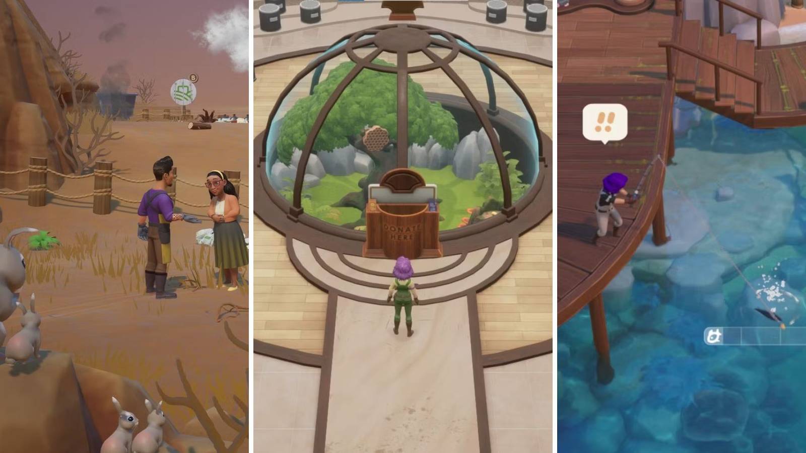 A grid of images showing three different activities in Coral Island