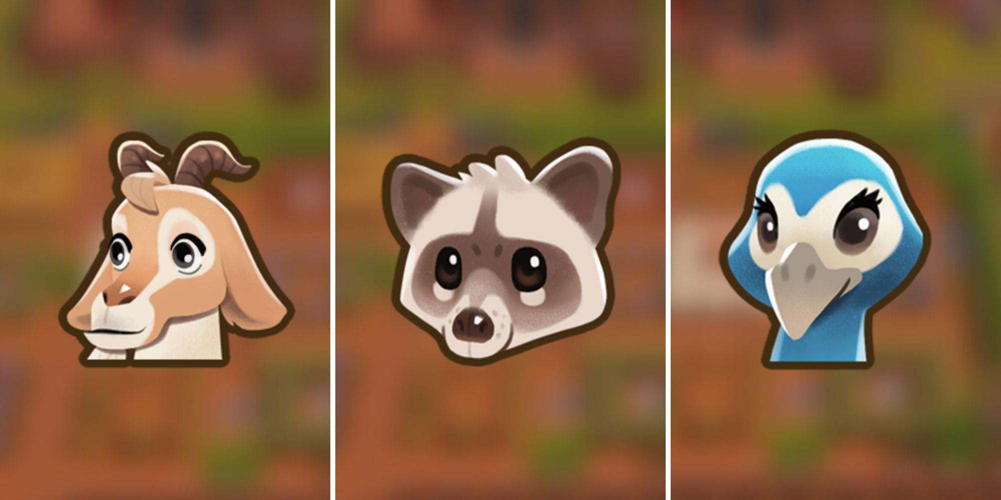 A grid showing three different animals in Coral Island