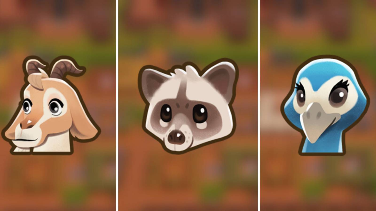 A grid showing three different animals in Coral Island