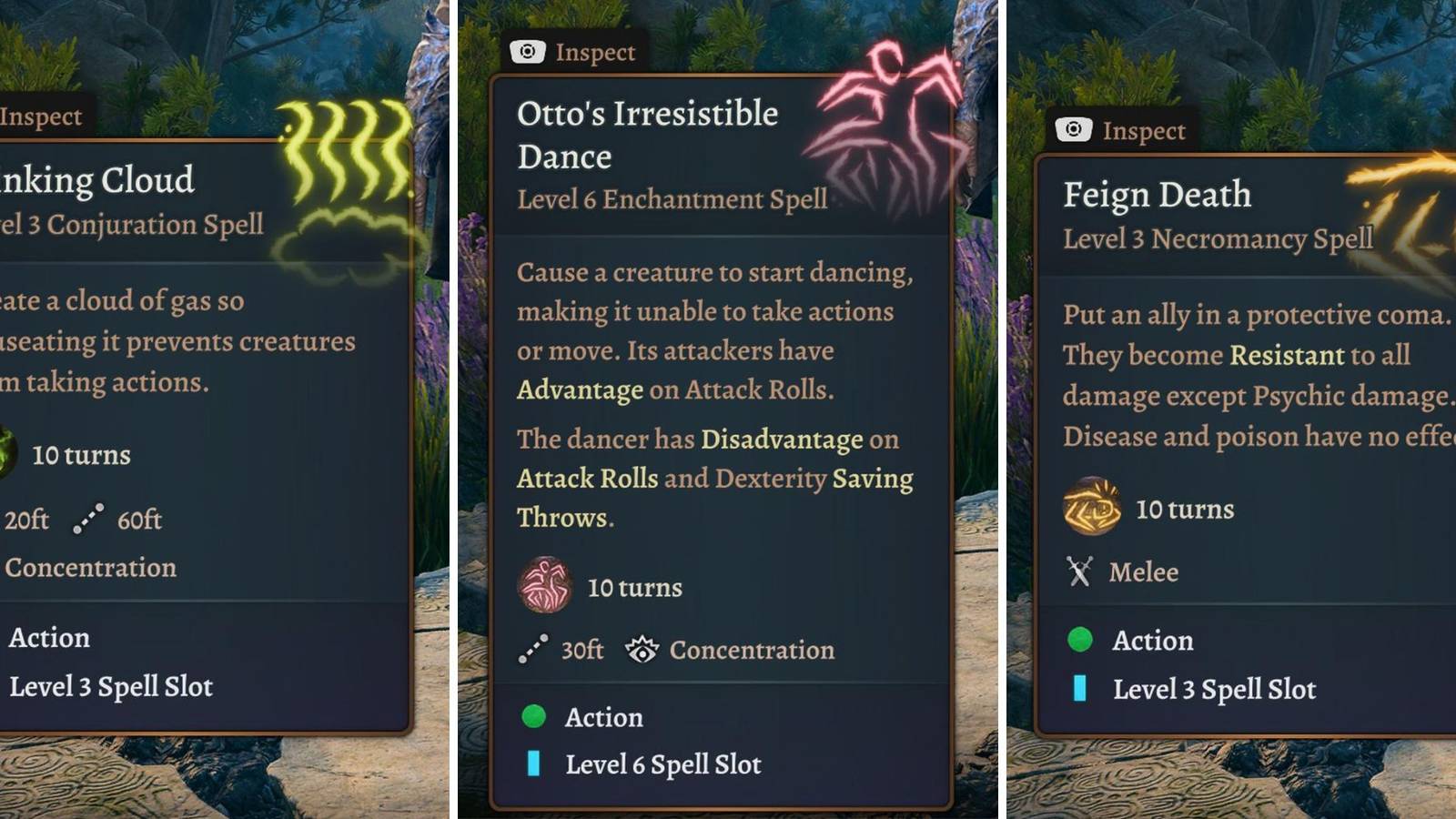 A grid of three weird spells in Baldur’s Gate 3