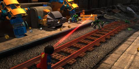 Superman using his laser eyes in Lego Batman 2: DC Super Heroes