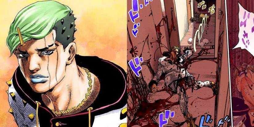 The death of Jobin Higashikata via the Calamity, as seen in JJBA Jojolion.