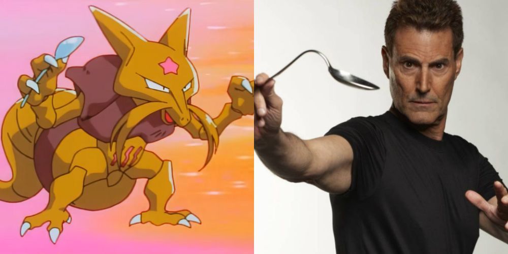 O Pokémon Kadabra e o ilusionista Uri Geller.